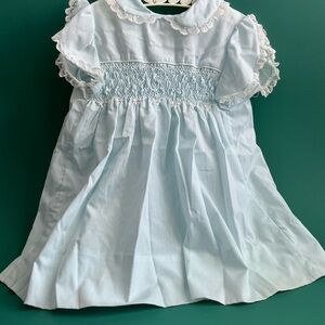 Polly Flinders Hand Smocked Dress 80s Blue 2T
